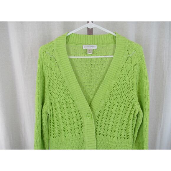 Christopher & Banks XL Chartreuse Open Knit Crochet One Button Cardigan Sweater - Picture 2 of 10